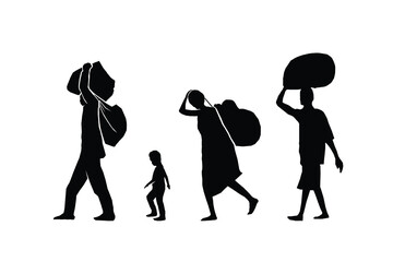 Wall Mural - Refugee silhouette vectors and illustrations for world refugee day.	
