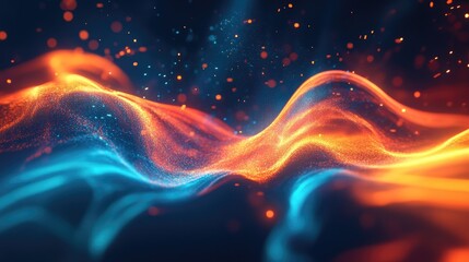 Poster - Abstract glowing particles with dynamic liquid flow on a trendy fluid cover design. Ideal for modern visuals and Eps10 vector illustrations.