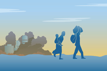 Wall Mural - Refugee silhouette vectors and illustrations for world refugee day.	
