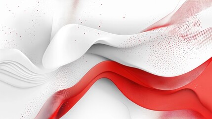 Abstract red and white background with a modern twist, incorporating fluid shapes and geometric elements. Suitable for creative designs and digital graphics.