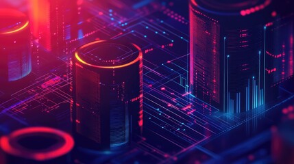 Poster - Abstract vector illustration of Big Data on a futuristic tech background. Hand-drawn design focusing on data mining and management. Ideal for banners, presentations, and tech graphics. -