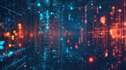 Poster - Abstract vector illustration of Big Data on a futuristic tech background. Hand-drawn design focusing on data mining and management. Ideal for banners, presentations, and tech graphics. -