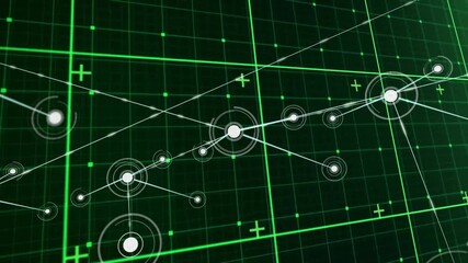 Poster - Network connections and data points animation over green grid background
