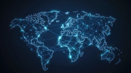 Poster - Abstract world map illustration showing global business data connections with interconnected lines and nodes. The vector design highlights telecommunication network links.