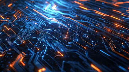 Poster - AI design with electric circuits and digital textures. Ideal for technology graphics, logo creation, and mobile applications. Showcases a sleek, futuristic machine learning concept. -