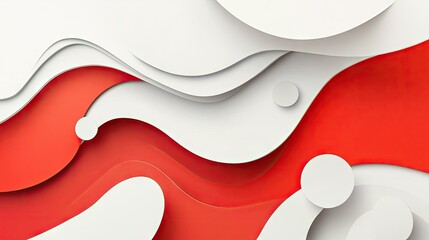 Poster - Bold and modern abstract template with red and white color blocks and curved shapes. Ideal for creating impactful visuals and digital media. -