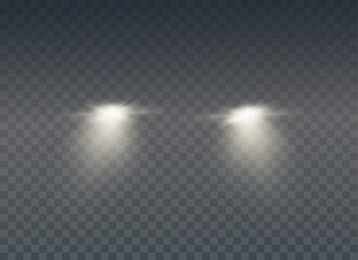realistic car headlights. train moving effect, vector bright lights on transparent background png.