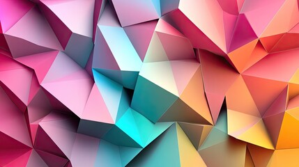 Poster - Creative geometric background with interlocking triangles and soft shadows, ideal for web design and banner graphics.