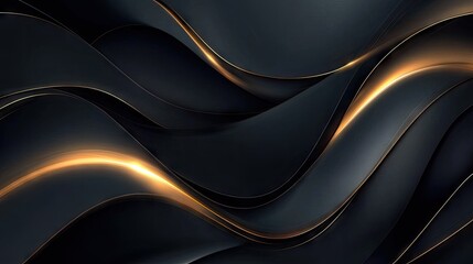 Poster - Dark grey luxury background with elegant gold light lines casting soft shadows, creating a sophisticated and modern design.