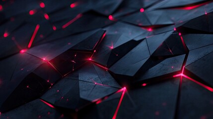 Poster - Dark polygonal backdrop illuminated with glowing red light, offering a cutting-edge and futuristic technology aesthetic.
