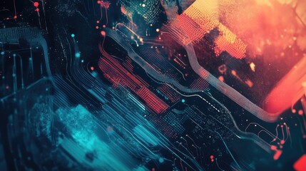 Poster - Digital abstract illustration for Big Data featuring futuristic elements and hand-drawn art. Tech background showcasing data mining and management concepts. Ideal for tech content and designs. -