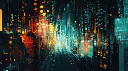 Poster - Digital abstract illustration for Big Data featuring futuristic elements and hand-drawn art. Tech background showcasing data mining and management concepts. Ideal for tech content and designs. -