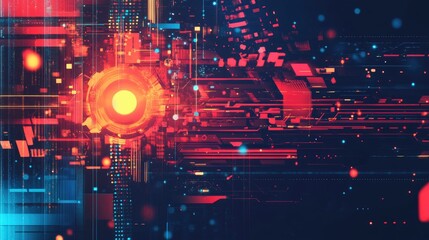 Poster - Digital abstract illustration for Big Data featuring futuristic elements and hand-drawn art. Tech background showcasing data mining and management concepts. Ideal for tech content and designs. -