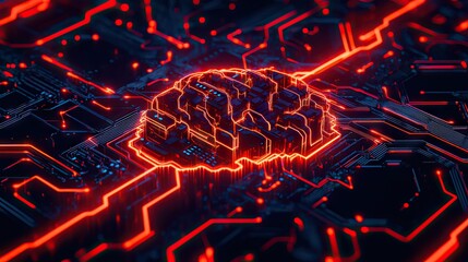 Poster - Digital Artificial Intelligence concept with electric circuit patterns and tech design. Suitable for logos, social media, and mobile apps. Emphasizes a futuristic machine learning aesthetic. -
