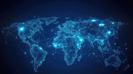 Poster - Digital world map with abstract global connections and data networks. Vector illustration of telecommunication links illustrating global business interactions. -