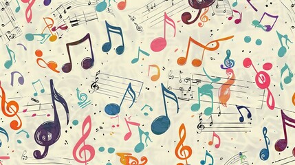 Sheet Music with a Vibrant and Colorful Musical Notes Pattern