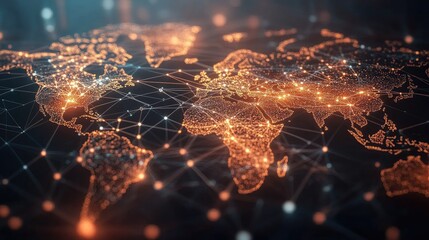 Poster - Digital world map with abstract global connections and data networks. Vector illustration of telecommunication links illustrating global business interactions. -