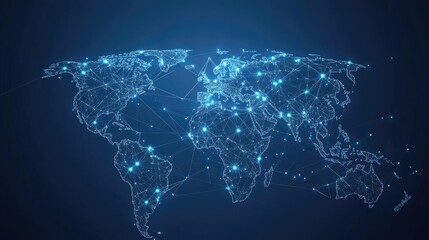Poster - Digital world map with abstract global connections and data networks. Vector illustration of telecommunication links illustrating global business interactions. -