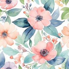 Wall Mural - water color seamless floral pattern