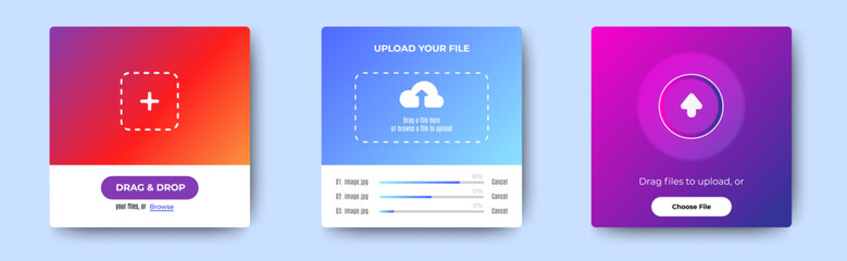drag and drop upload box banner pop up design template. vector