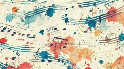  Vibrant Colorful Musical Notes Pattern on Sheet Music