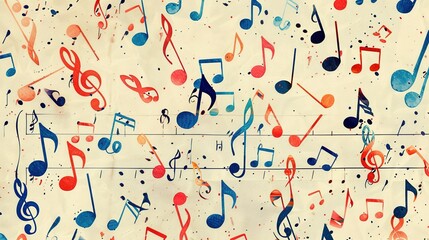 Colorful Musical Notes Pattern on Sheet Music