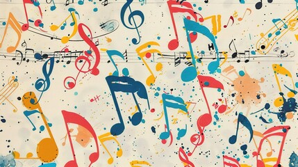 Colorful Musical Notes Pattern on Sheet Music