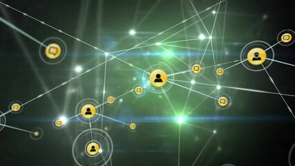 Poster - Network of connections and user icons animation over green abstract background