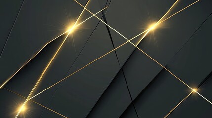 Poster - Elegant dark grey background with intersecting gold light lines and soft shadows, creating a sleek and luxurious visual.
