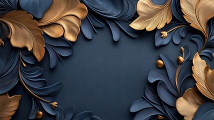 Wall Mural - Stylized illustration of gold leaf frame with bold graphic lines.