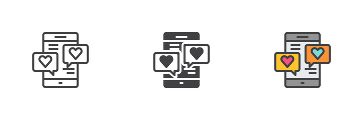 Fototapete - Mobile phone with love chat different style icon set