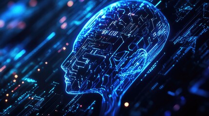 Poster - Futuristic AI concept with electric circuit lines forming the AI symbol. Perfect for graphic design, technology logos, website headers, and social media banners. Modern digital machine learning theme.
