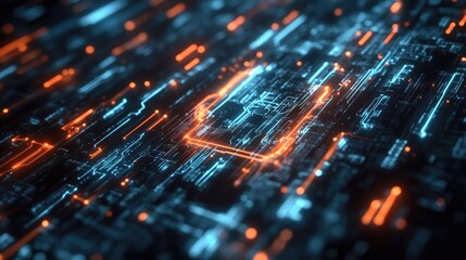 Poster - Futuristic AI concept with electric circuit lines forming the AI symbol. Perfect for graphic design, technology logos, website headers, and social media banners. Modern digital machine learning theme.