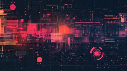 Poster - Futuristic Big Data background with abstract digital elements and hand-drawn design. Focuses on data management and mining concepts. Perfect for tech graphics, banners, and visual content.