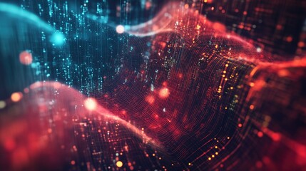 Poster - Futuristic Big Data concept with abstract digital art and technology background. Hand-drawn style highlighting data management and mining. Perfect for tech graphics and visual presentations.