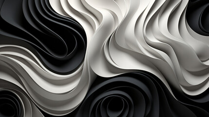 Wall Mural - Abstract black and white waves. Paper art.