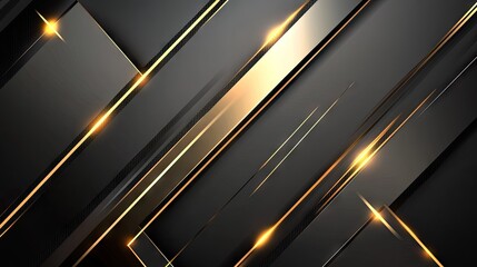 Poster - Futuristic geometric design featuring gold light arrows on a grey backdrop. The modern vector illustration includes ample blank space, ideal for high-tech and stylish presentations.