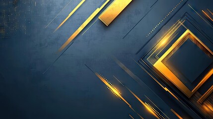 Poster - Futuristic geometric design featuring gold light arrows on a grey backdrop. The modern vector illustration includes ample blank space, ideal for high-tech and stylish presentations.