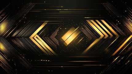 Poster - Futuristic vector design featuring abstract gold arrows on a black background, creating a luxurious and modern technology-inspired visual with geometric flair.