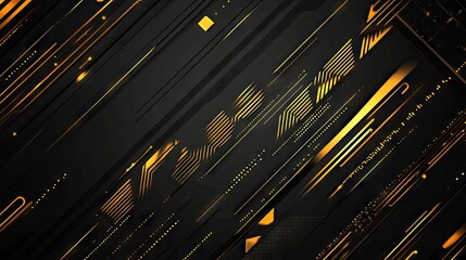 Poster - Futuristic vector design featuring abstract gold arrows on a black background, creating a luxurious and modern technology-inspired visual with geometric flair.