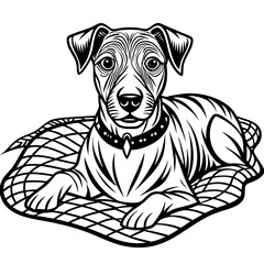 Poster - dog laying on bed front view vector illustration