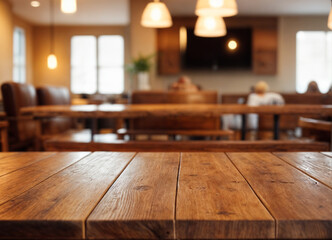 Empty wood table with blur BBQ space for background