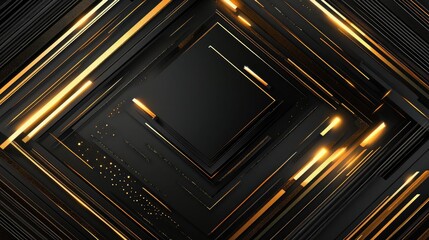 Poster - Futuristic vector design featuring abstract gold arrows on a black background, creating a luxurious and modern technology-inspired visual with geometric flair.