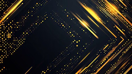 Poster - Futuristic vector design featuring abstract gold arrows on a black background, creating a luxurious and modern technology-inspired visual with geometric flair.