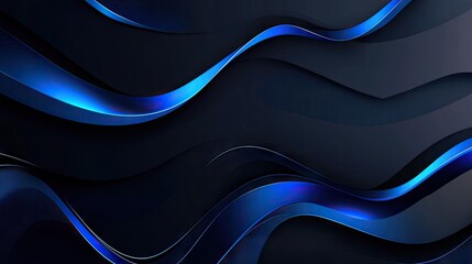 Poster - Futuristic vector illustration of abstract blue metallic curve lines against a dark grey background. The design is modern and luxurious, suitable for high-tech text and graphics.