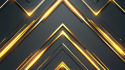 Poster - Futuristic vector illustration of gold light arrows on a grey backdrop. The geometric design provides a sleek and modern aesthetic with significant blank space for customization.