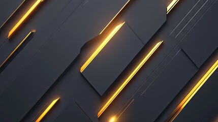Poster - Futuristic vector illustration of gold light arrows on a grey backdrop. The geometric design provides a sleek and modern aesthetic with significant blank space for customization.