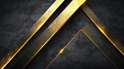 Poster - Futuristic vector illustration of gold light arrows on a grey backdrop. The geometric design provides a sleek and modern aesthetic with significant blank space for customization.