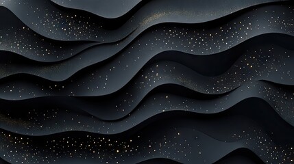 Poster - Geometric 3D design with black paper layers and sparkling golden dots, offering a sophisticated and textured abstract background for creative projects.