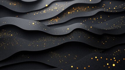 Poster - Geometric 3D design with black paper layers and sparkling golden dots, offering a sophisticated and textured abstract background for creative projects.